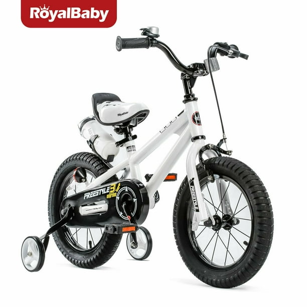 RoyalBaby Freestyle Kids Bike 16inch Girls and Boys Kids Bicycle White with Training Wheels and
