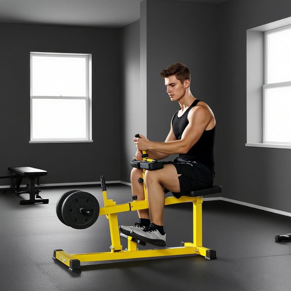 Demifill Adjustable Steel Seated Calf Raise Equipment - Yellow, Strength Training Gym Gear