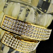 14K Gold Plated Grillz Set 4 Four Row Bling Top And Bottom Teeth Hip Hop Grills