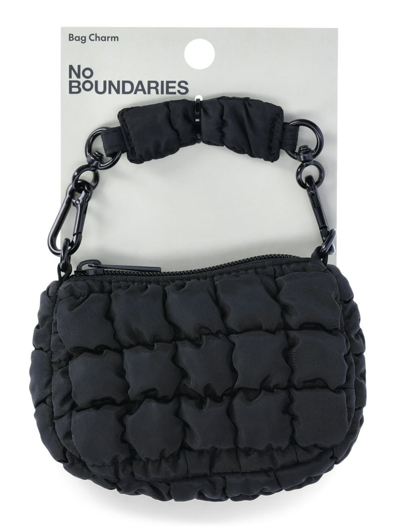 No Boundaries Women's Mini Quilted Hobo Bag Charm, Black