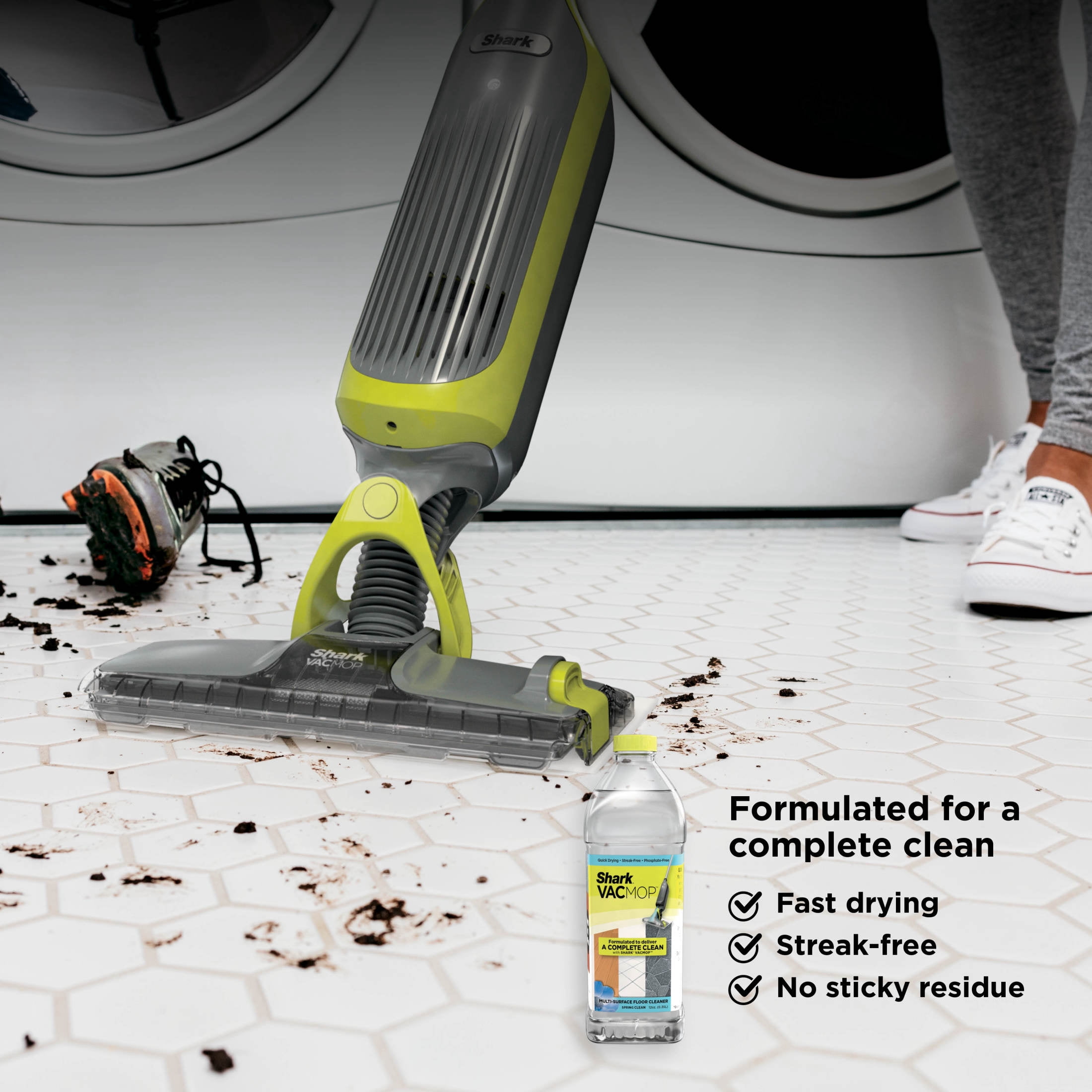 Shark VACMOP Cordless Hard Floor Vacuum Mop, for Tile, Vinyl, Laminate, Wood, with (4) Disposable VACMOP Pads, 12-oz Shark Multi-Surface Cleaner, VM200
