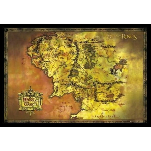 Lord of the Rings Middle Earth Map Laminated & Framed Poster (36 x 24)