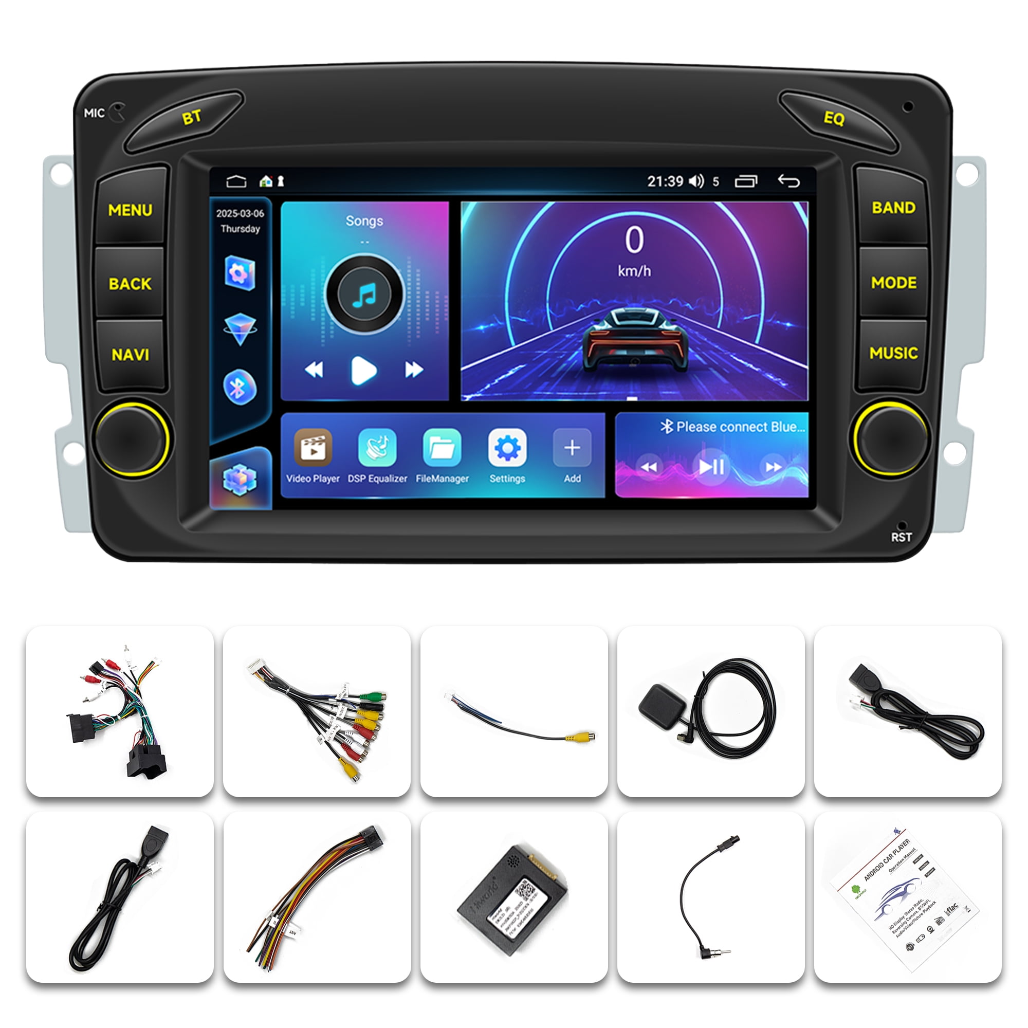 Woudy Apple CarPlay Car Stereo Radio Android 15 for Mercedes Benz C-Class W203 2005-2007