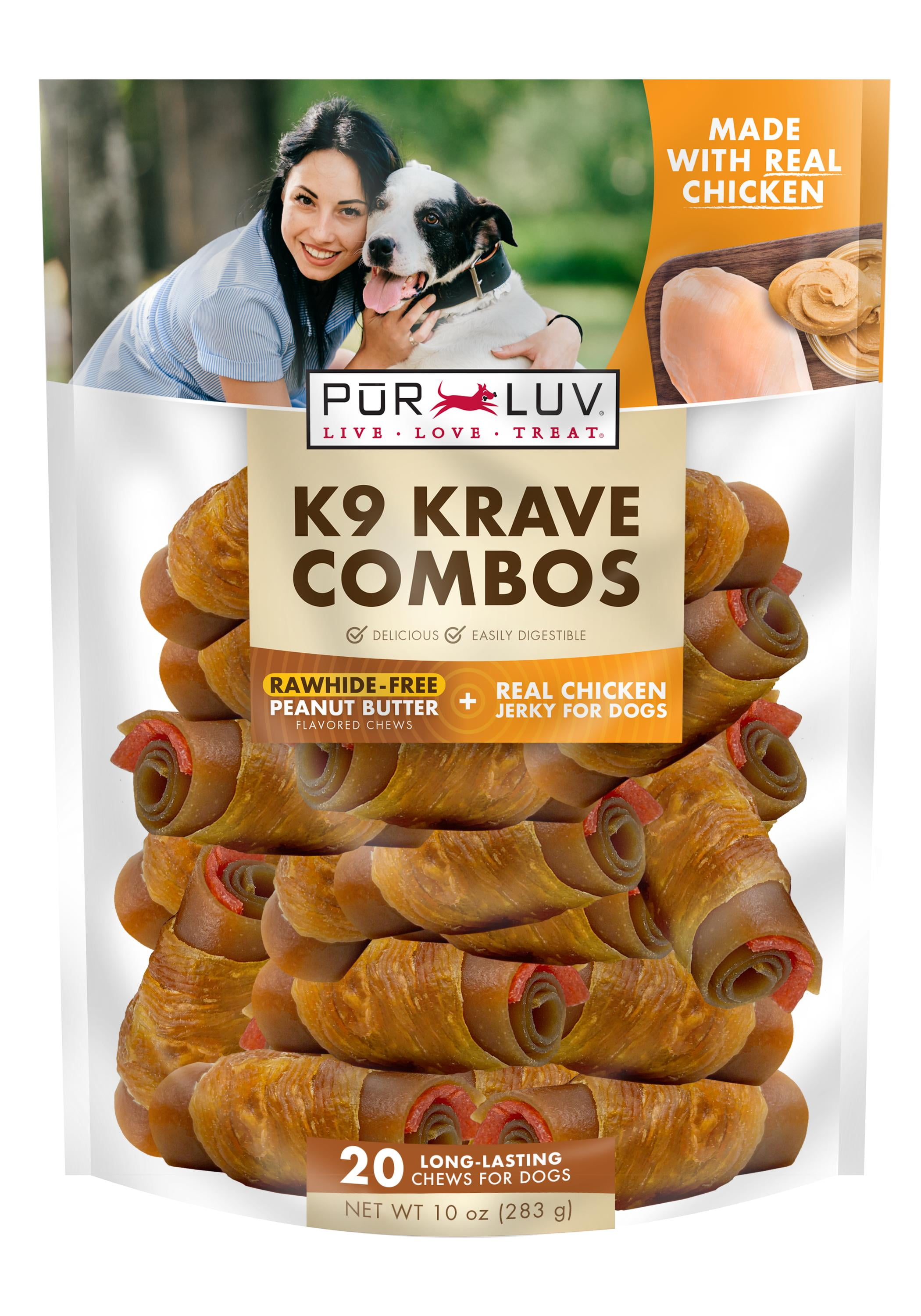 Pur Luv K9 Kraves High Quality Jerky Combos Dog Treats, Peanut Butter