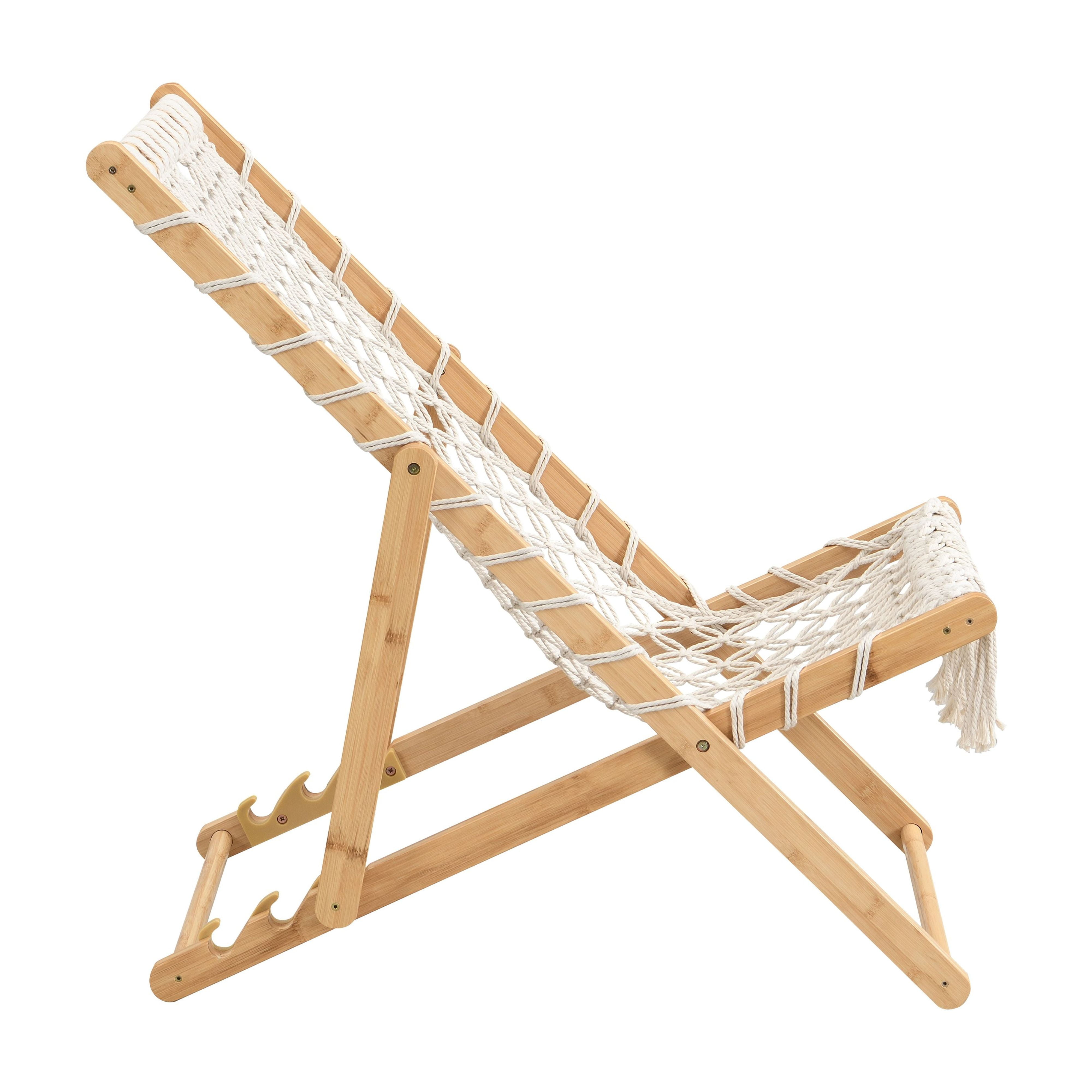 Set of 2 Adjustable Weaving Lounge Chairs, Hand‑Braided Polyester Rope Patio Chairs with Bamboo Frame, 3‑Position Reclining Outdoor Chairs for Garden Balcony Living Room Poolside