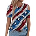 thumbnail image 6 of SELONE Casual Shirts for Women 4 of July Plus Size Short Sleeve Crewneck Cold Shoulder Pride Day Apparel Red White Blue Wear Clothes Gifts Activewear S, 6 of 7