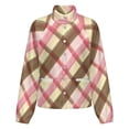 thumbnail image 5 of Jackets for Women Winter Coat Jackets Flannel Stand Collar Jacket(Pink And Brown Plaid Pattern,Size:S-4XL), 5 of 7