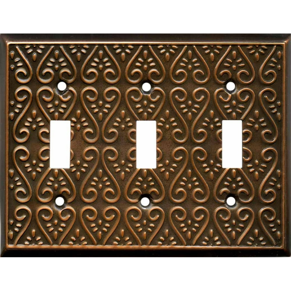 Filigree Antique Copper Triple Toggle Switch Plate Covers