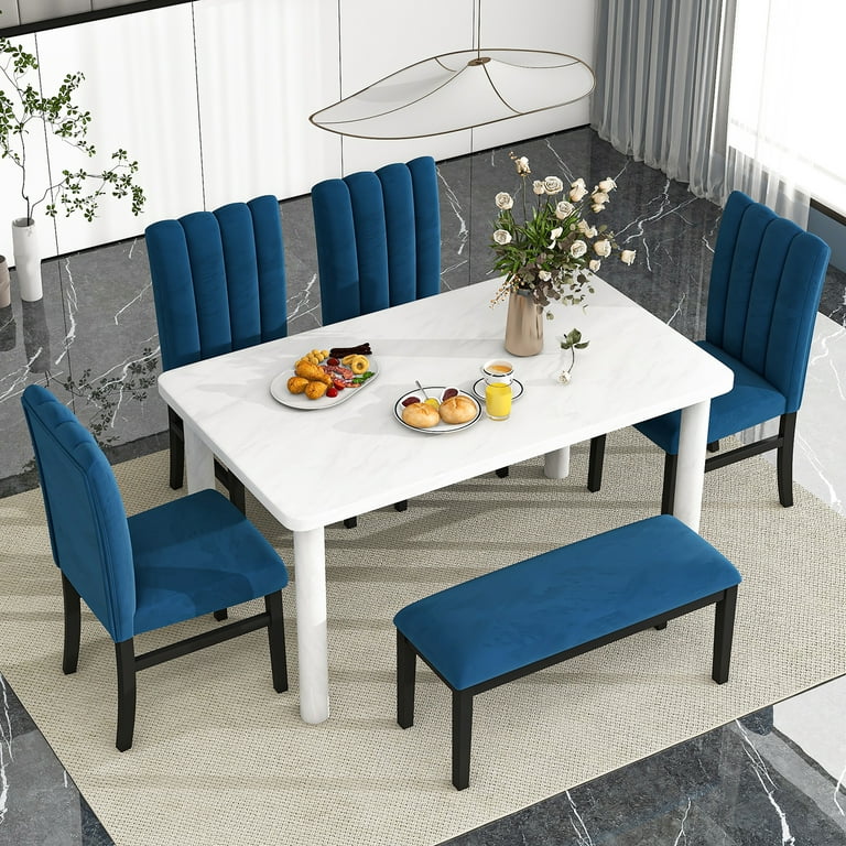 Blue dining room set with bench new arrivals