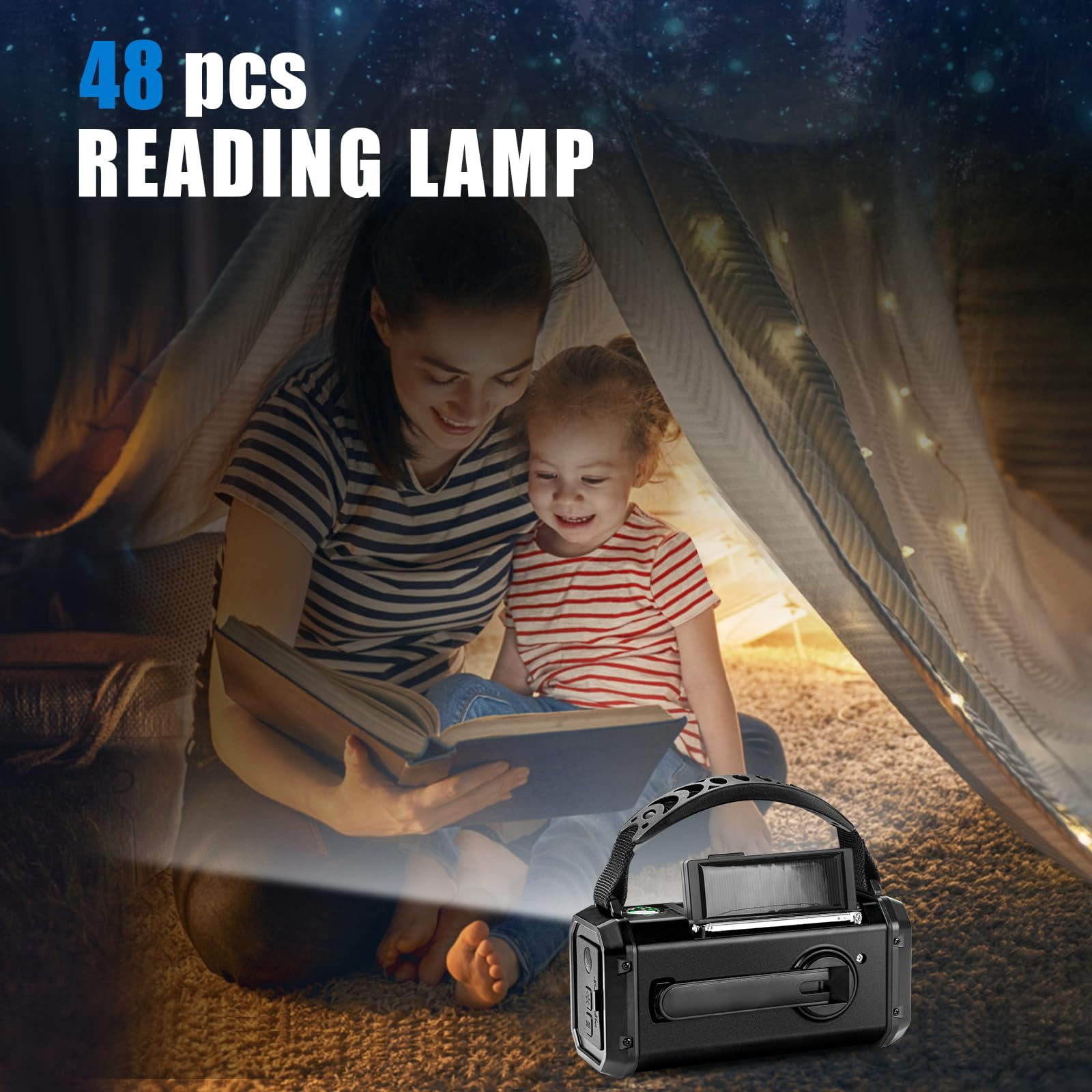 10000mah Emergency Crank Radio Noaa/am/fm Weather  Type-c Charge Solar Charging Sos 3 Modes Led Reading Lamp Compass For Outdoor Survival(black)