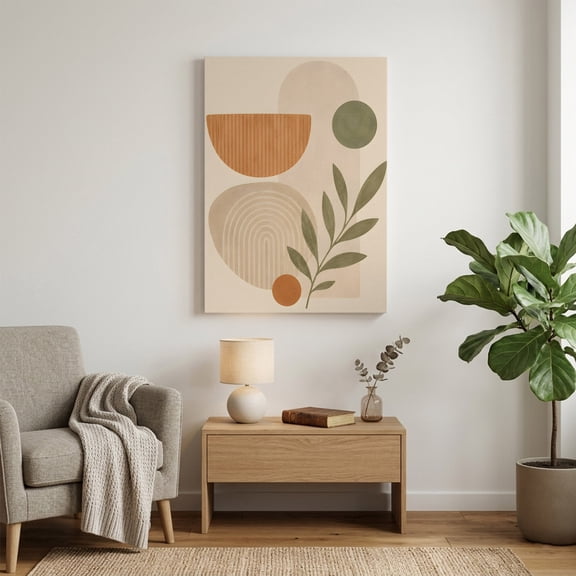 Canvas Wall Art Abstract Beige Terracotta Canvas Art Print Boho Minimalist Half Circle Leaf Botanical Pictures Wall Decor for Living Room Artwork Decorations Stretched Framed Ready to Hang 20"x30"