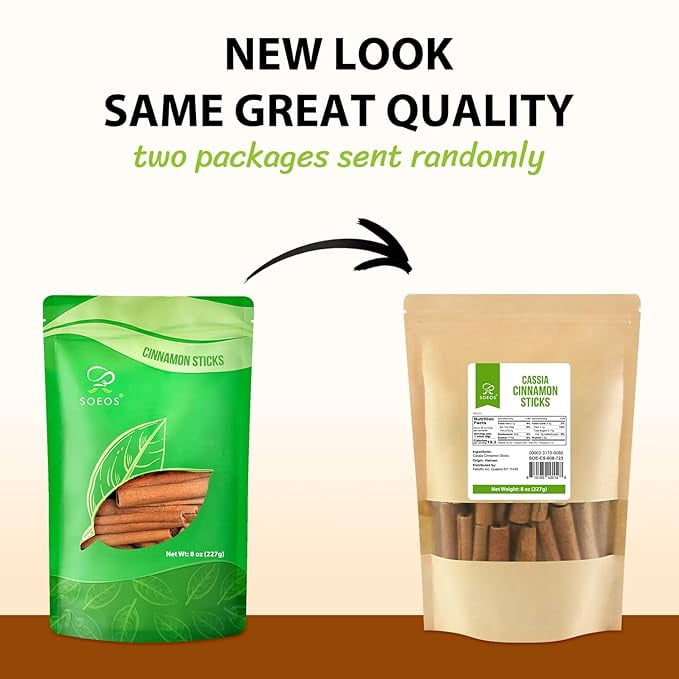 Soeos Cinnamon Sticks, 8 oz (0.50 lb) Cinnamon for Baking, Cooking, & Beverages, Fresh & Flavorful Whole Cinnamon Sticks