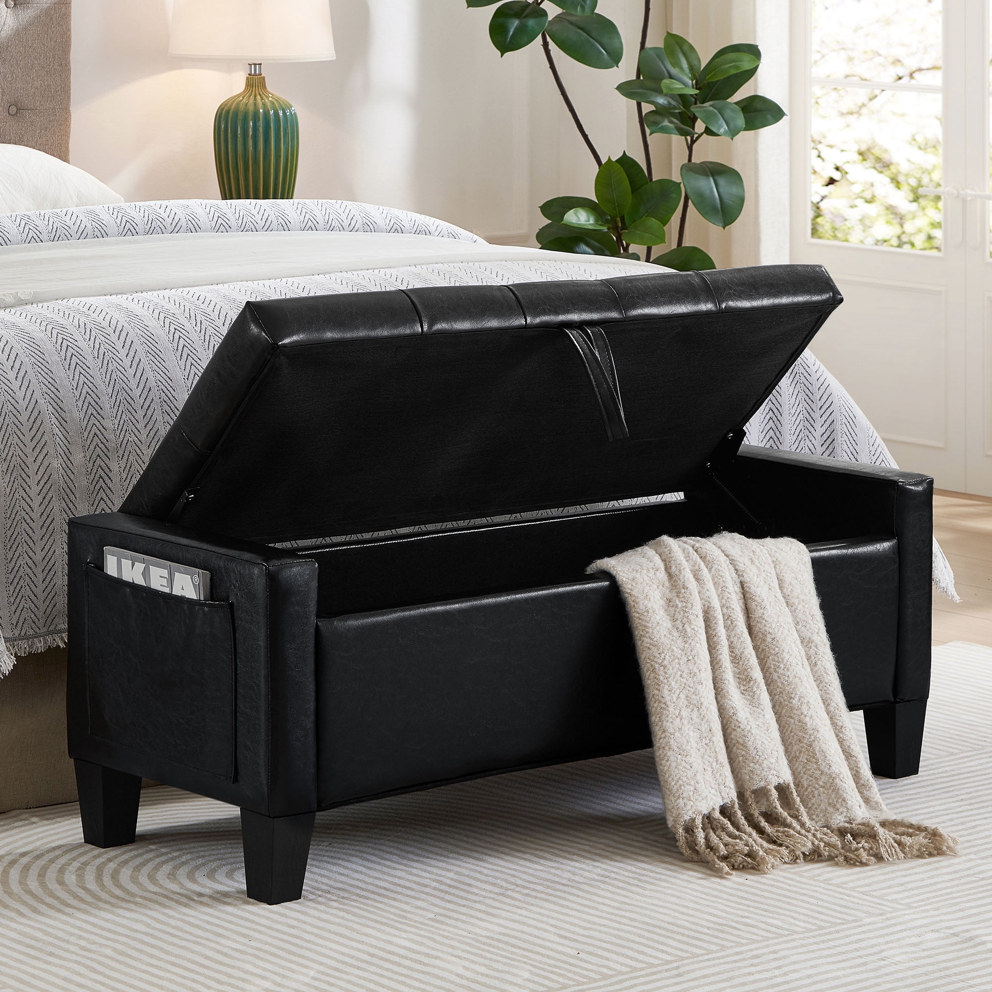 Ottoman with Storage, Storage Ottoman Bench with Safety Hinge 350 lbs Weight, Upholstered Entryway Bench with Seating