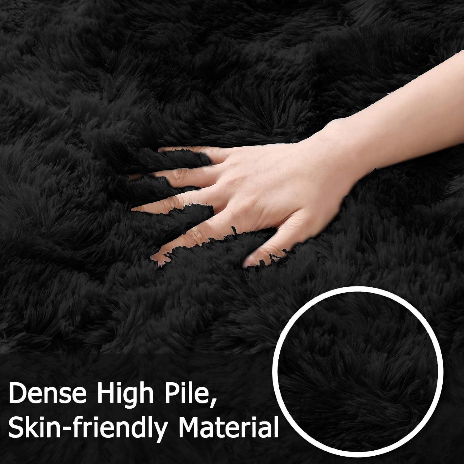 Debonair Super Soft Shaggy Rugs Fluffy Carpets 4x5.3 Feet Indoor Modern Plush Area Rugs for Living Room Bedroom Home Decor Upgrade Anti-Skid Rectangular Fuzzy Rug, Black