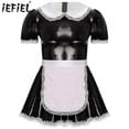 thumbnail image 2 of Vestido de sirvienta Sissy de línea A con encaje y volantes para hombre, de charol, trajes de cosplay, vestido de sirvienta con delantal, cuello de muñeca, mangas abullonadas, 2 of 5