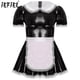 thumbnail image 2 of Vestido de sirvienta Sissy de línea A con encaje y volantes para hombre, de charol, trajes de cosplay, vestido de sirvienta con delantal, cuello de muñeca, mangas abullonadas, 2 of 5