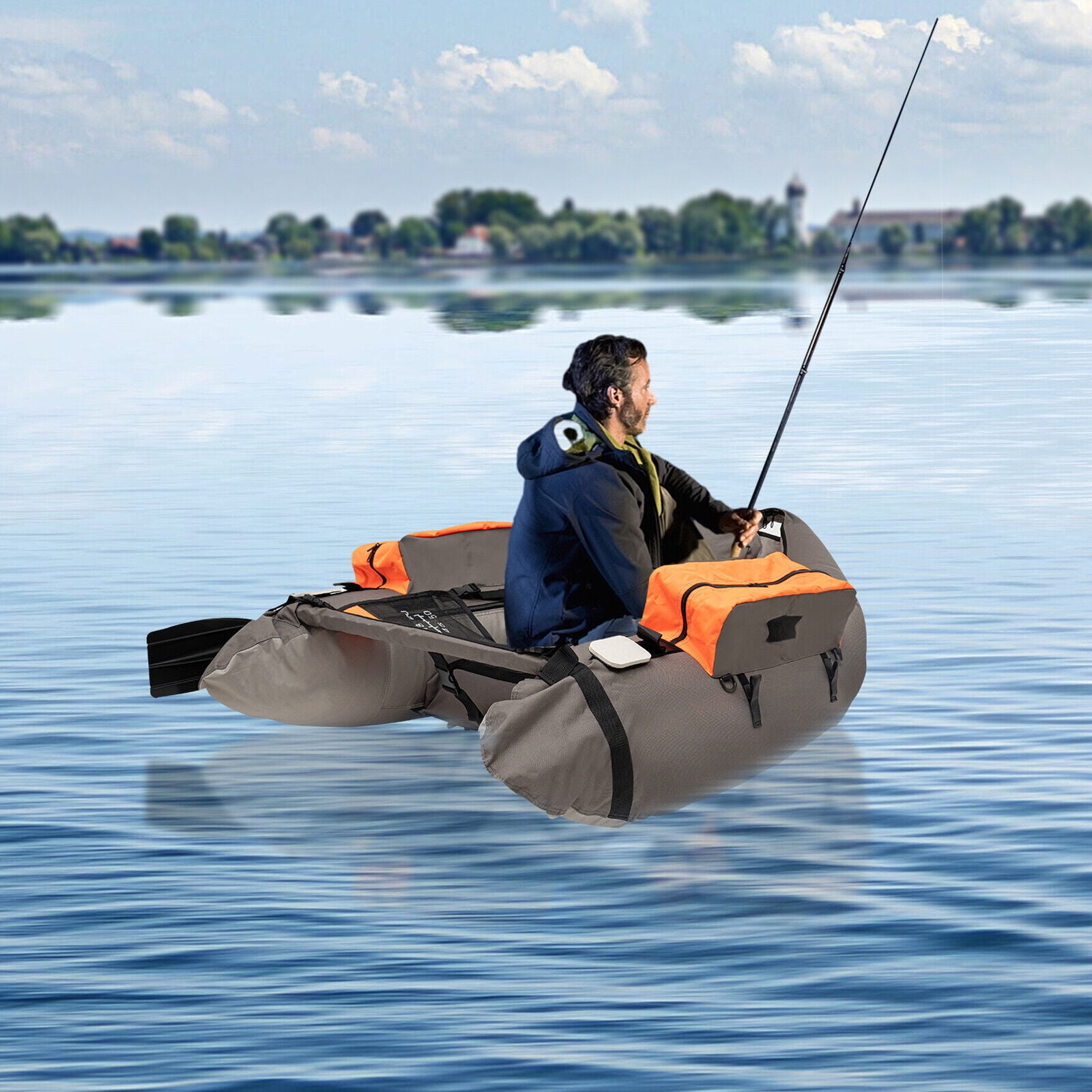 Portable Inflatable Fishing Boat Raft Backrest Adjustable Angle Inflatable Fishing Boat w/Hand Air Pump