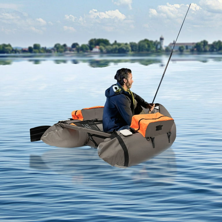 Portable Inflatable Fishing Boat Raft Backrest Adjustable Angle Inflatable Fishing Boat W/Hand Air Pump, Size: 136, Gray