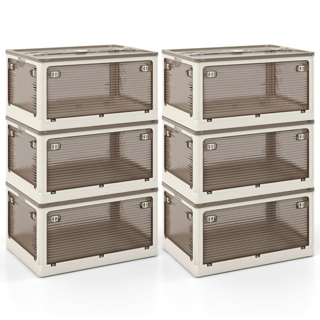 Gymax 6-Pack Stackable Storage Bins w/Lids 24 Gallon Collapsible Plastic Container Box