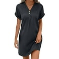 thumbnail image 2 of Xdegoge Casual Summer Dresses for Women 2025 V Neck Button Shirt Dress Short Sleeve A Line Solid Mini Beach Dresses Gray XXL Clearance Previous Orders, 2 of 8