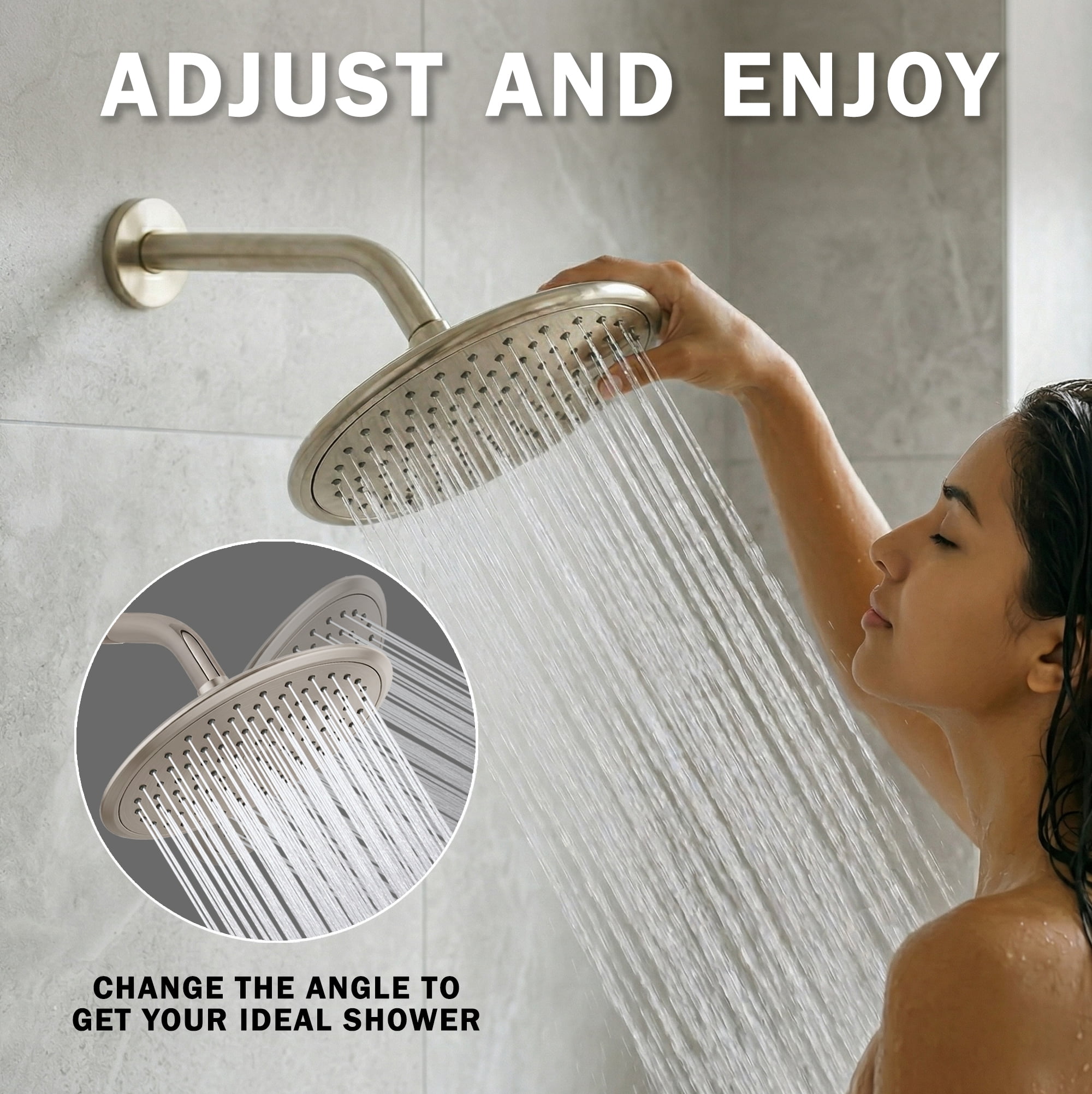 Aqua Elegante Waterfall Shower Head for High Flow Rain Showers - 1.8 GPM - Brushed Nickel