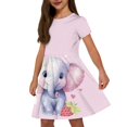 thumbnail image 4 of Uourmeti Elephant Short Sleeve Dresses for Girls 3-4 Strawberry Crewneck Knee Length A-Line Dress Casual Sundresses with Pockets, 4 of 6