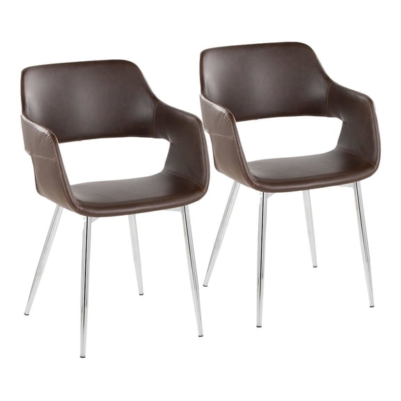LumiSource Margarite Dining Chair - Set of 2 in Chrome Metal, Espresso PU color