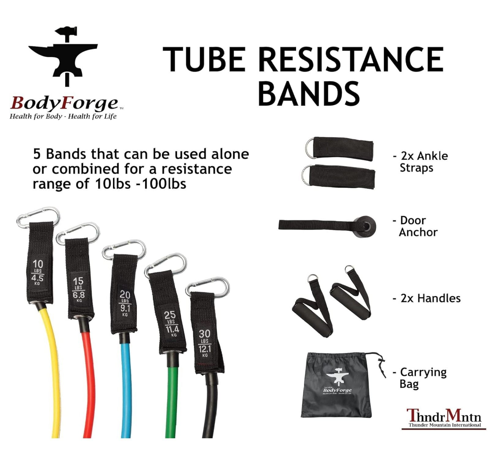 BodyForge Resistance Bands, Exercise Bands，Resistance Bands for Working Out, Work Out Bands with Handles for Men and Women Fitness, Strength Training Home Gym Equipment