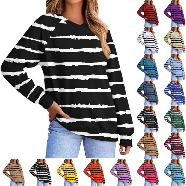 Tranfacy Longues Chemises à Manches pour Femmes, Chemises pour Femmes, Haut à Manches Longues pour Femmes Imprimé à Col en V avec Manches Raglan, Chandail Décontracté pour Tenues de Mode Automnales Quotidiennes