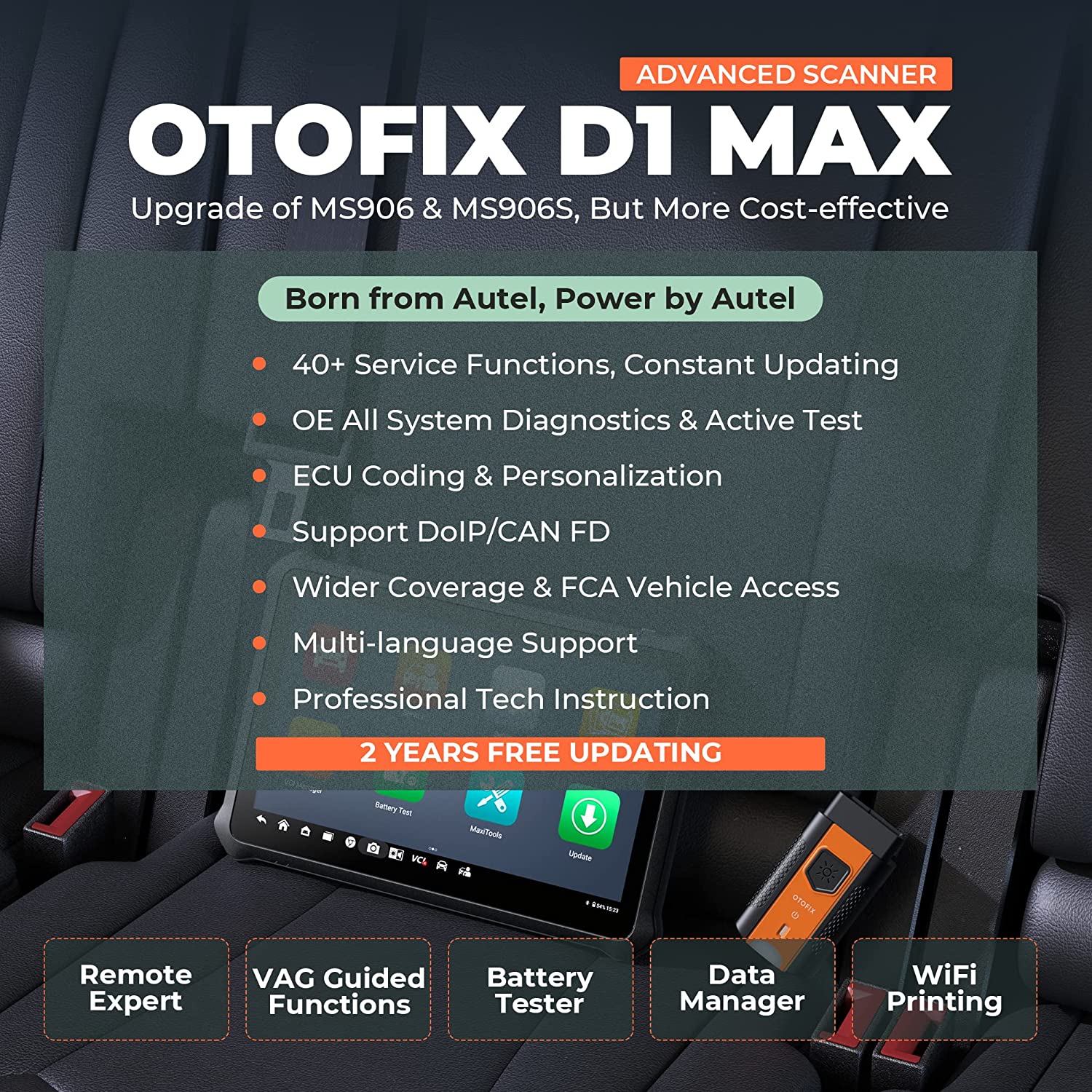 OTOFIX D1 Max Car Diagnostic Scan Tool, Bi-Directional Full System  Diagnostics ECU Coding, 40+ Services, FCA SGW Year Free Update, Upgraded  of MS906BT/MS906 Pro