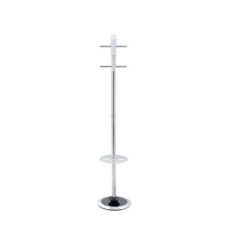 Acme Coat Rack - ACME Belen Coat Rack with Umbrella Stand, White and Chrome