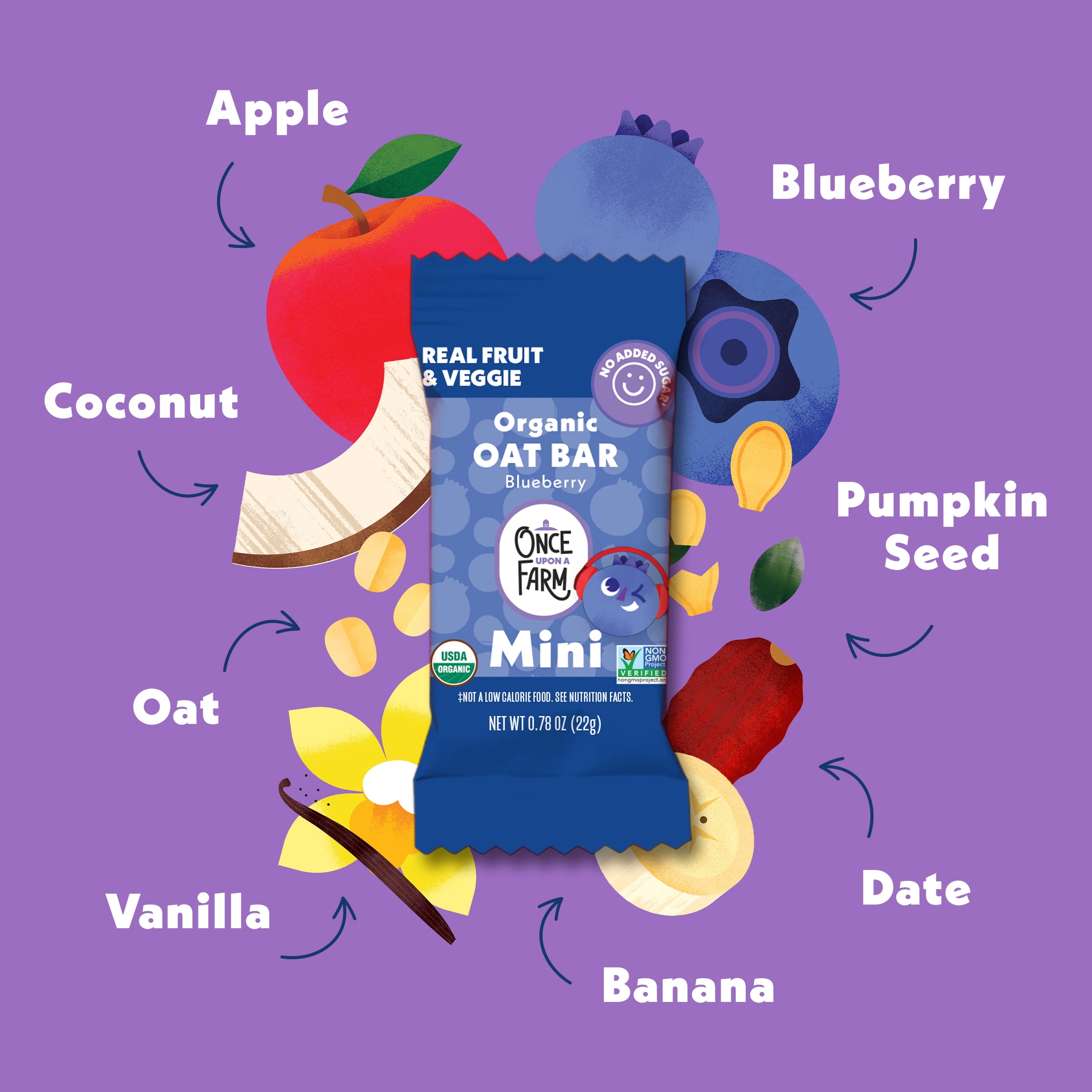 Once Upon a Farm Organic Refrigerated Oat Mini Toddler Snack Bar, Blueberry, 6ct
