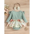 thumbnail image 4 of Cenuakty 2 Pieces Baby Suit Set, Floral Print Round Neck Long Sleeve Ruffle Romper with Skirt Hem+ Headband, 0-18 Months, 4 of 9