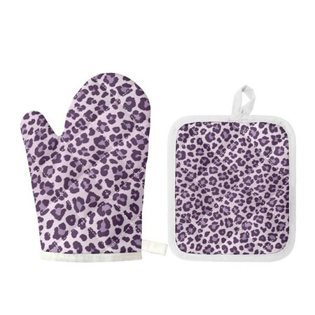 

Bivenant Store Leopard Oven Mitt & Pot Holder Set 2pcs Thick Hot Insulation for Kitchen Home
