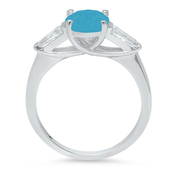 2.5 ct Oval Cut Simulated Turquoise Three-Stone Engagement Ring for Women in 18K White Gold