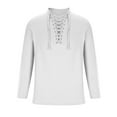 thumbnail image 5 of Lovskoo 2024 Men's Activewear Shirts Solid Color Casual Trendy Lace Up Sports Pullover T-Shirt Long Sleeve Tops White, 5 of 6