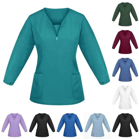 Women's Scrubs Healthcare Top, V-Neck long Sleeved White L