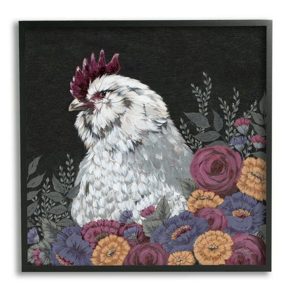Stupell Industries Hen & Country Florals Animals & Insects Painting Black Framed Art Print Wall Art, 12 x 12
