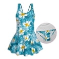 thumbnail image 6 of COEQINE Swim Dress for Girls with Built-in Liner & Flowy Skirt, Scoop U-Neck V-Back Playful Tankini Style Swimsuit for 3-4 Year Olds, Polyester Spandex Blend, Hawaiian Plumeria Sea, 6 of 8