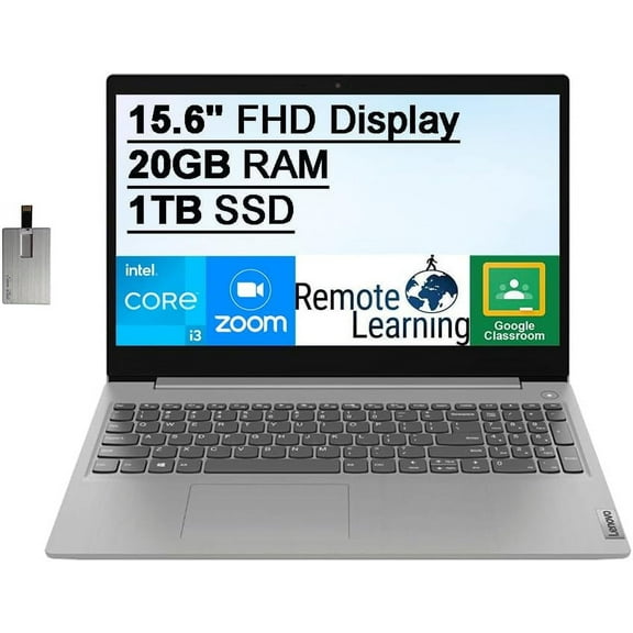 Lenovo IdeaPad 3 15.6" FHD Laptop Computer, 10th Gen Intel Core i3-1005G1, 20GB RAM, 1TB PCIe SSD, Intel UHD Graphics, Dolby Audio, HD Webcam, Bluetooth, Win 10S, with Hotface 32GB USB Card