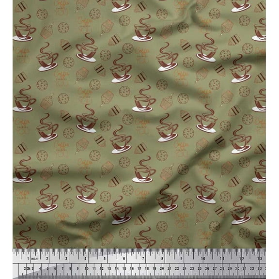 Soimoi Cotton Duck Fabric Coffee,Cookies & Cupcake Food Print Fabric by Yard 42 Inch Wide