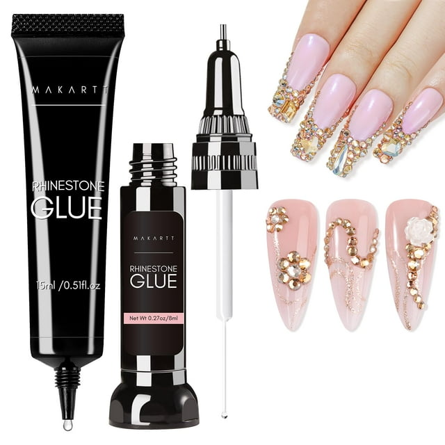 Juego de pegamentos para uñas con diamantes de imitación Makartt, adhesivo superfuerte, 15 ml/8 ml