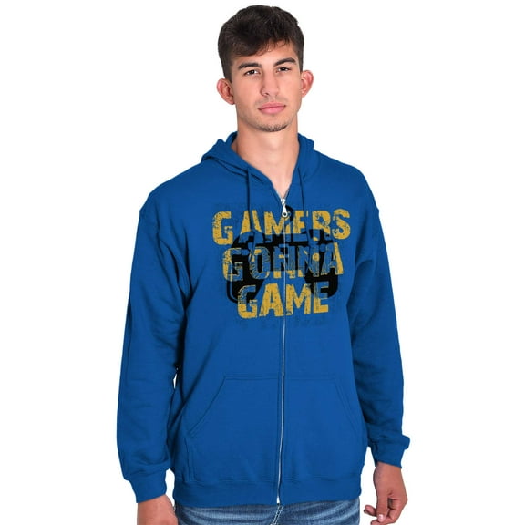 Gamers Gonna Game Video Games Nerdy Men's Big & Tall Graphic Zip Up Hoodie Brisco Brands 2X
