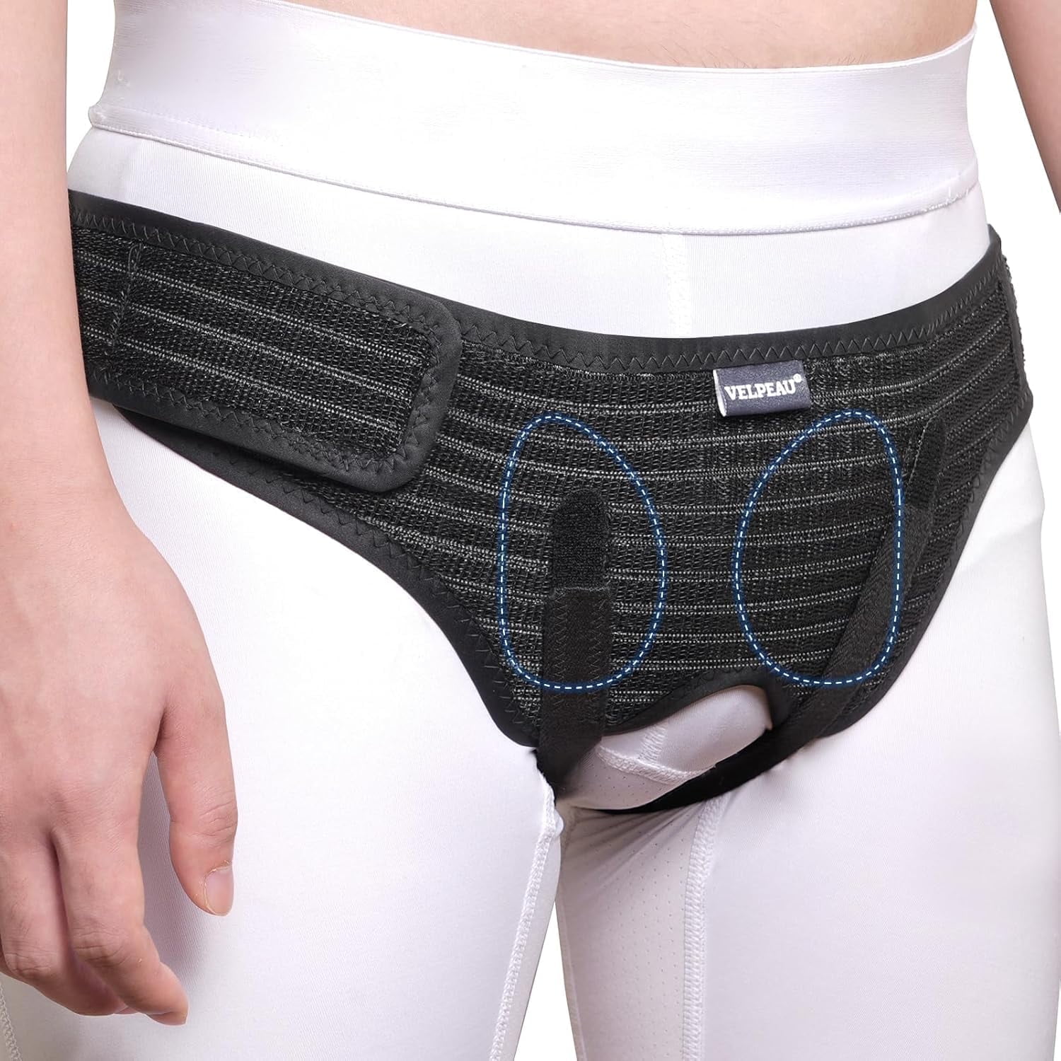Velpeau Hernia Belt Truss for Men and Women - Hernia Support Brace for Inguinal or Sports Hernia, 2 Removable Compression Pads & Adjustable Groin Straps(Medium, Hip Circumference 35-42")