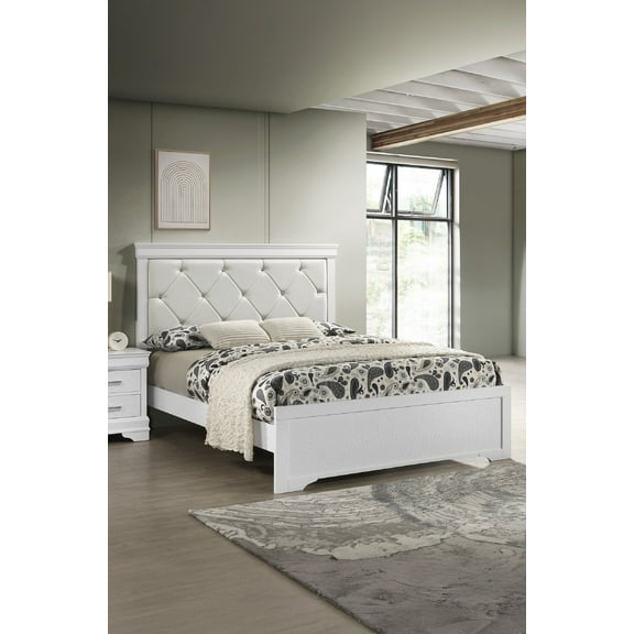 Modern Crisp White Finish 1pc King Size Luxurious Bed Diamond-tufted Detailing