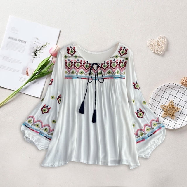 Tops bordados mexicanos para mujer, jersey bohemio para el trabajo en la calle, uso diario