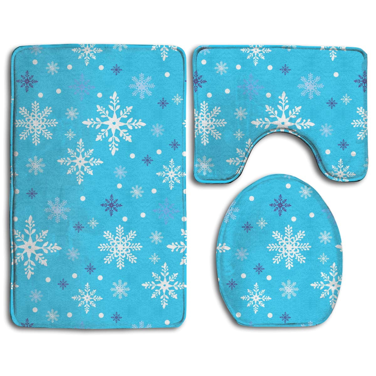 CHAPLLE Blue Christmas Snowflakes 3 Piece Bathroom Rugs Set Bath Rug ...