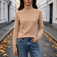thumbnail image 4 of Kaemgyyd Women's Turtleneck Sweaters Fall Fitted Long Sleeve Basic Tops Fashion Knitted Layering Outfit（Khaki,XX-Large）, 4 of 7