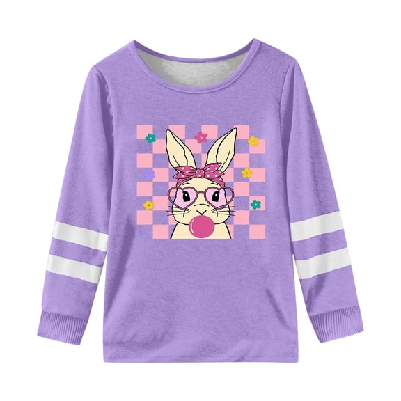 WERYOUNG Girl's T-Shirts Easter Long Sleeve Crewneck Cartoon Bunny Print Kids Casual T Shirts Daily Wear Comfort Fit Tee Shirts Party Night Versatile Cozy Toddler Tops