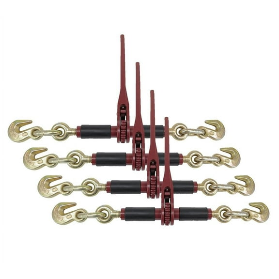 4 Pack 5/16" - 3/8" Ratchet Chain Binder w/Rubber Grips - 7100 lbs WLL Closed Body Ratchet Lever Load Binder - Tie Down Hauling Chain Binders for Flatbed Truck Trailer